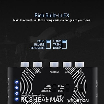 مولتی افکت پرتابل هدفون valeton rushead max Valeton Rushead Max Bass USB Chargable Portable Pocket Bass Headphone Amp Carry-On Bedroom Plug-In Multi-Effects
