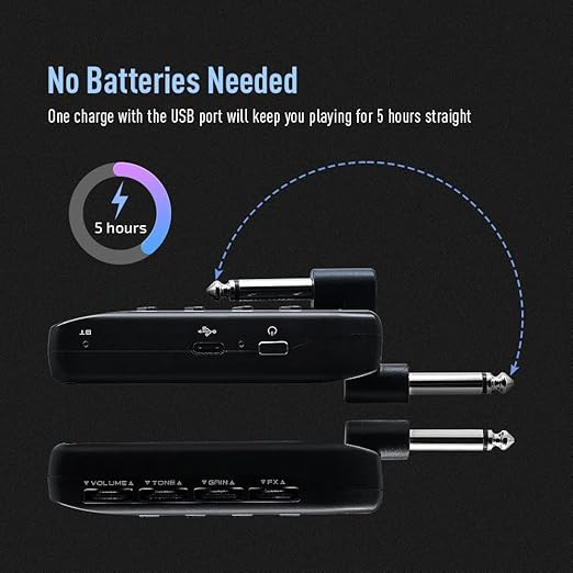 پلاگین مولتی افکت بلوتوث دار sonicake Amphonix SONICAKE Guitar Headphone Amp Plug-in USB Rechargable Portable Pocket Guitar Amplifier with Bluetooth Multi-Effects Clean Overdrive Distortion Modulation Delay and Reverb
