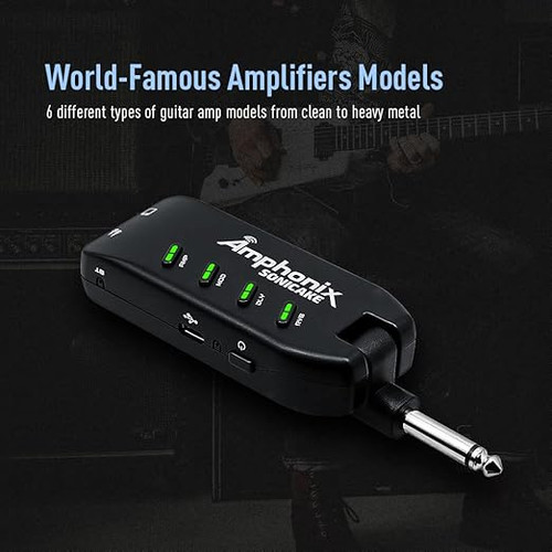 پلاگین مولتی افکت بلوتوث دار sonicake Amphonix SONICAKE Guitar Headphone Amp Plug-in USB Rechargable Portable Pocket Guitar Amplifier with Bluetooth Multi-Effects Clean Overdrive Distortion Modulation Delay and Reverb