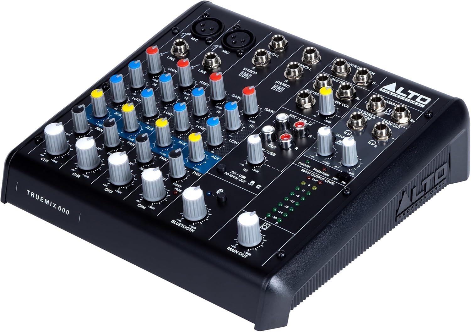 میکسر 4کانال Alto truemix600 ALTO TrueMix 600 Audio Mixer with 2 XLR Mic Ins, USB Audio Interface and Bluetooth for Podcasting, Live Performance, Recording, DJ, Mac and PC