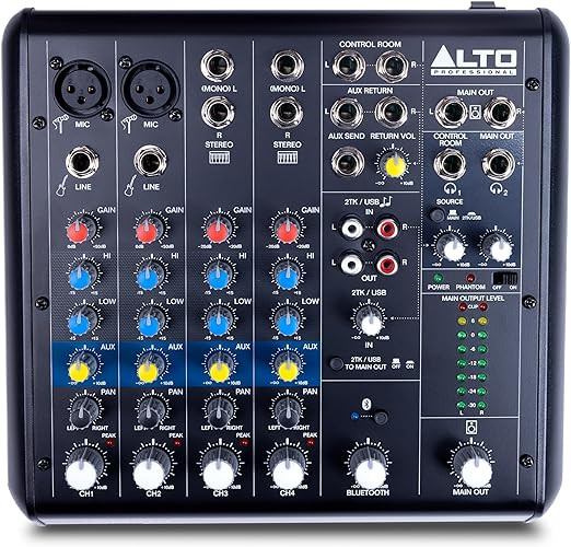 میکسر 4کانال Alto truemix600 ALTO TrueMix 600 Audio Mixer with 2 XLR Mic Ins, USB Audio Interface and Bluetooth for Podcasting, Live Performance, Recording, DJ, Mac and PC