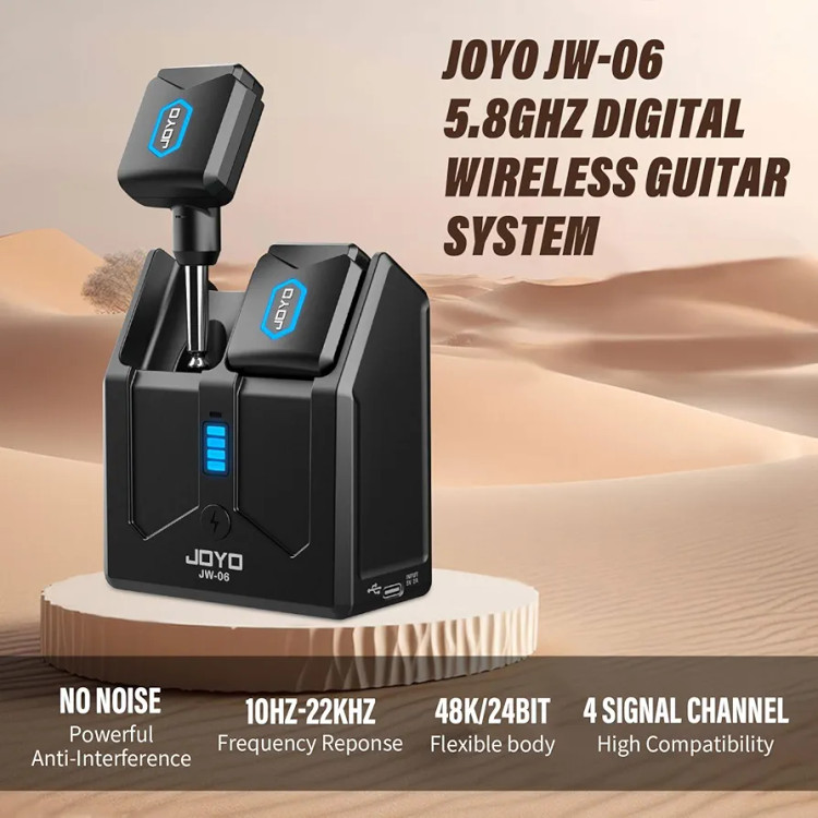 وایرلس جویو Joyo jw06 5.8ghz JOYO Wireless Guitar System 5.8GHz Wireless Guitar Transmitter Receiver with Charging Box 4 Signal Channel for Guitar Bass Electric Instruments (JW-06)