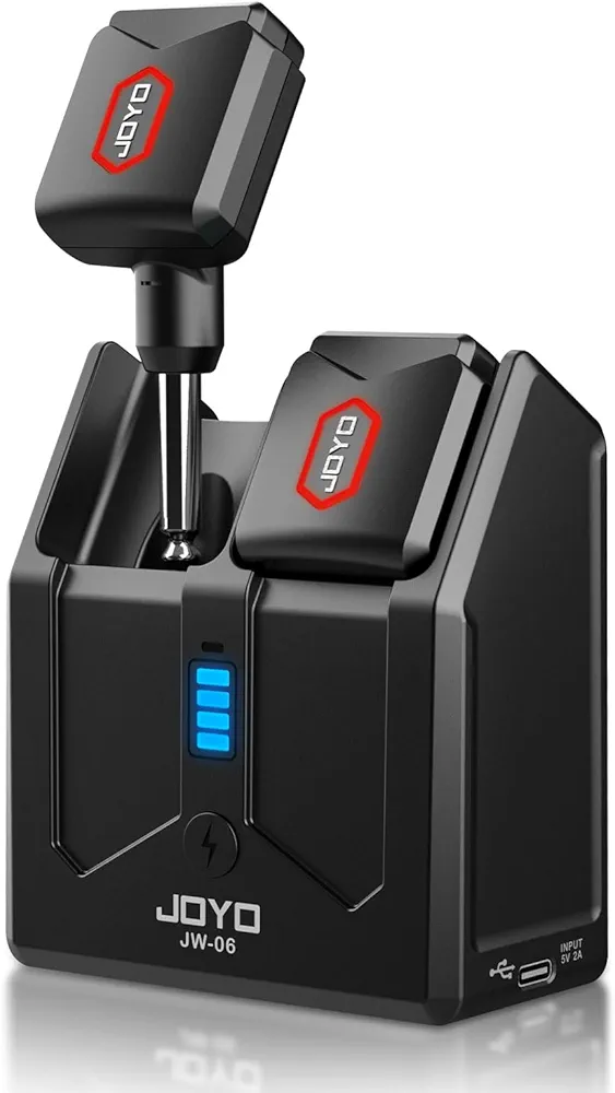 وایرلس جویو Joyo jw06 5.8ghzJOYO Wireless Guitar System 5.8GHz Wireless Guitar Transmitter Receiver with Charging Box 4 Signal Channel for Guitar Bass Electric Instruments (JW-06)