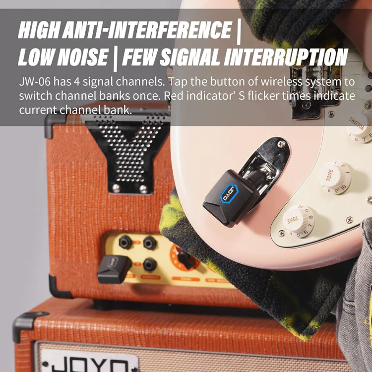 وایرلس جویو Joyo jw06 5.8ghzJOYO Wireless Guitar System 5.8GHz Wireless Guitar Transmitter Receiver with Charging Box 4 Signal Channel for Guitar Bass Electric Instruments (JW-06)