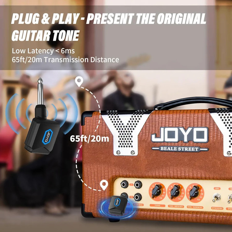وایرلس جویو Joyo jw06 5.8ghzJOYO Wireless Guitar System 5.8GHz Wireless Guitar Transmitter Receiver with Charging Box 4 Signal Channel for Guitar Bass Electric Instruments (JW-06)