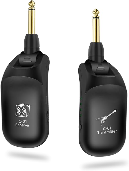 وایرلس گیتار c01 C01 UHF Wireless Guitar System (Transmitter & Receiver) - Rechargeable, 24-bit/48KHz Audio, 164FT Range, 4 Channels, <0.04ms Low Latency for Electric Musical Instruments