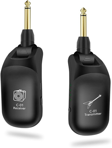 وایرلس گیتار c01 C01 UHF Wireless Guitar System (Transmitter & Receiver) - Rechargeable, 24-bit/48KHz Audio, 164FT Range, 4 Channels, <0.04ms Low Latency for Electric Musical Instruments