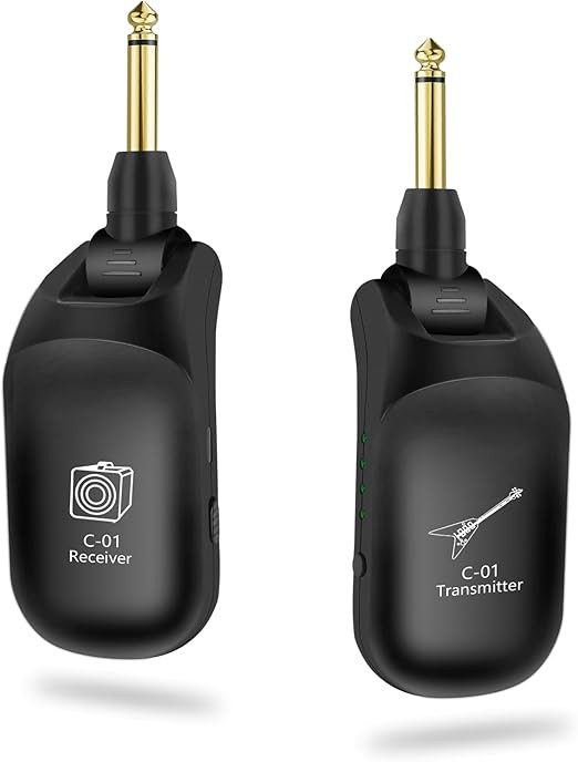 وایرلس گیتار c01 C01 UHF Wireless Guitar System (Transmitter & Receiver) - Rechargeable, 24-bit/48KHz Audio, 164FT Range, 4 Channels, <0.04ms Low Latency for Electric Musical Instruments