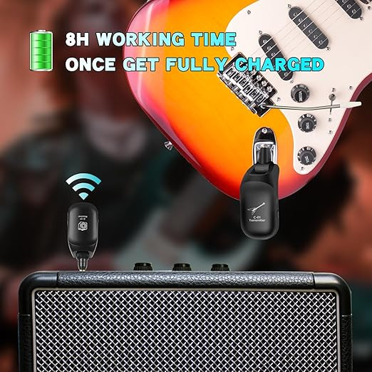 وایرلس گیتار c01 C01 UHF Wireless Guitar System (Transmitter & Receiver) - Rechargeable, 24-bit/48KHz Audio, 164FT Range, 4 Channels, <0.04ms Low Latency for Electric Musical Instruments