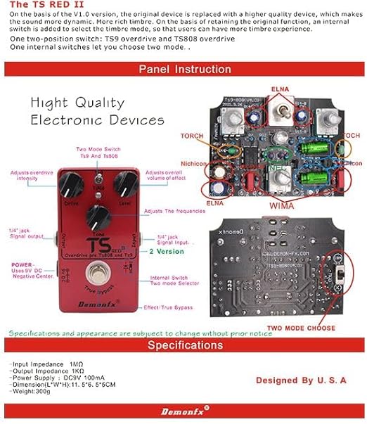 Demonfx Tube Screamer II TS9 or TS808 OD options Internal mode switch Nice! (TS2)