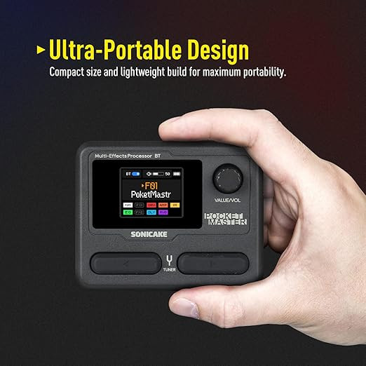 مولتی افکت پرتابل sonicake pocket master SONICAKE Pocket Master-Portable Multi Effects Pedal, 100+ Built-in Guitar/Bass/Acoustic Effects, Amp Modeling, IR Cabinets Simulation, Stereo OTG USB Audio Interface, Rechargeable Guitar Pedal (Black)