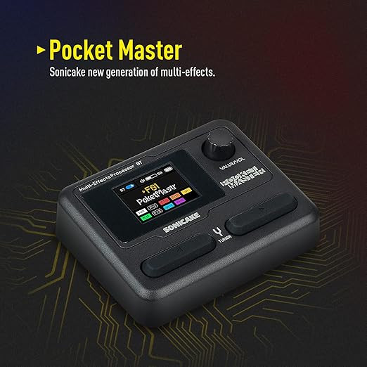 مولتی افکت پرتابل sonicake pocket master SONICAKE Pocket Master-Portable Multi Effects Pedal, 100+ Built-in Guitar/Bass/Acoustic Effects, Amp Modeling, IR Cabinets Simulation, Stereo OTG USB Audio Interface, Rechargeable Guitar Pedal (Black)