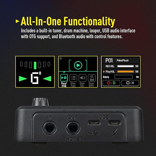 مولتی افکت پرتابل sonicake pocket master SONICAKE Pocket Master-Portable Multi Effects Pedal, 100+ Built-in Guitar/Bass/Acoustic Effects, Amp Modeling, IR Cabinets Simulation, Stereo OTG USB Audio Interface, Rechargeable Guitar Pedal (Black)