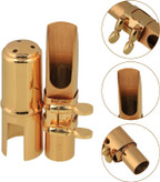 Yibuy Gold Plated Brass B-flat Tenor Saxophone Sax Mouthpiece with Cap Ligature 7#