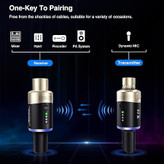 LEKATO 5.8GHz XLR Wireless Microphone Transmitter Receiver,XLR Microphone System Plug-on Rechargeable Mic Set for Dynamic Microphones, Audio Mixer, DSLR Camera, PA System