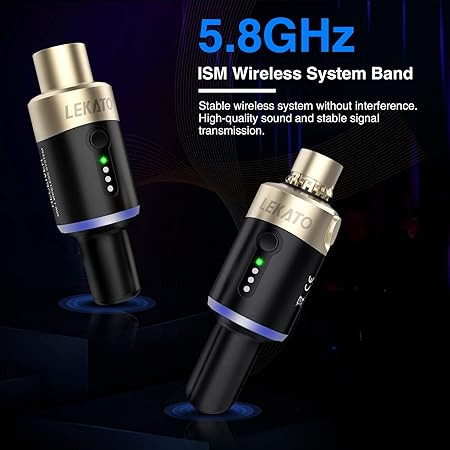 وایرلس میکرفون لکاتو lekato MW1 5.8g LEKATO 5.8GHz XLR Wireless Microphone Transmitter Receiver,XLR Microphone System Plug-on Rechargeable Mic Set for Dynamic Microphones, Audio Mixer, DSLR Camera, PA System