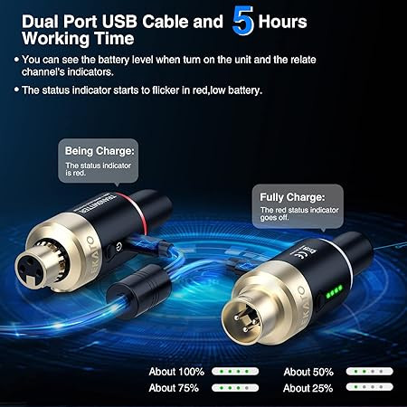 وایرلس میکرفون لکاتو lekato MW1 5.8g LEKATO 5.8GHz XLR Wireless Microphone Transmitter Receiver,XLR Microphone System Plug-on Rechargeable Mic Set for Dynamic Microphones, Audio Mixer, DSLR Camera, PA System