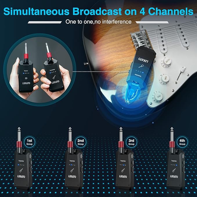 LEKATO 5.8Ghz Wireless Guitar Transmitter Receiver, Strong Anti-Interference Instrument Wireless System,Digital Audio Cordless Guitar Bass System High Frequency for Electric Guitars, Bass(WS90)