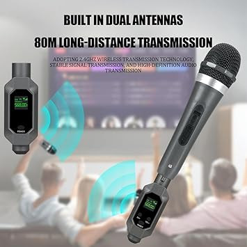 Wireless Microphone Transmitter Receiver Plugged Into XLR Wireless Microphone System for Dynamic 48v Condenser Mic, Easy to Use