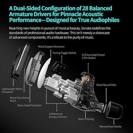 ایر مانیتور kz sonata14 Hifi KZ Sonata 14 Balanced Armature Drivers Headphone,in-Ear Monitor Earbuds for Audiophile s,KZ Flagship Balanced HiFi Earphones (with Switches, Black)