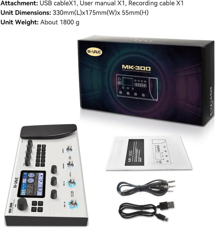 مولتی افکت m vave mk300 MK-300 Guitar Multi-Effects Processor Pedal with 320+ Effects,160 Presets,Looper, Expression Pedal, Drum Machine,MIDI Port, IR Loader,Neural Network Modeling,Guitar/Bass
