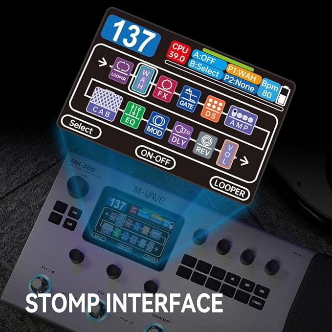 مولتی افکت m vave mk300 MK-300 Guitar Multi-Effects Processor Pedal with 320+ Effects,160 Presets,Looper, Expression Pedal, Drum Machine,MIDI Port, IR Loader,Neural Network Modeling，Guitar/Bass