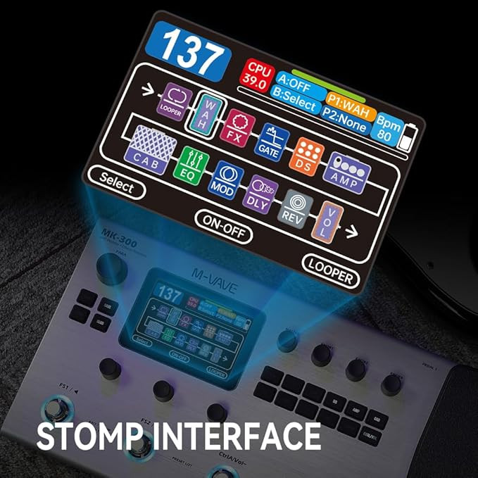 مولتی افکت m vave mk300 MK-300 Guitar Multi-Effects Processor Pedal with 320+ Effects,160 Presets,Looper, Expression Pedal, Drum Machine,MIDI Port, IR Loader,Neural Network Modeling,Guitar/Bass