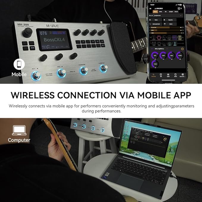 مولتی افکت m vave mk300 MK-300 Guitar Multi-Effects Processor Pedal with 320+ Effects,160 Presets,Looper, Expression Pedal, Drum Machine,MIDI Port, IR Loader,Neural Network Modeling，Guitar/Bass