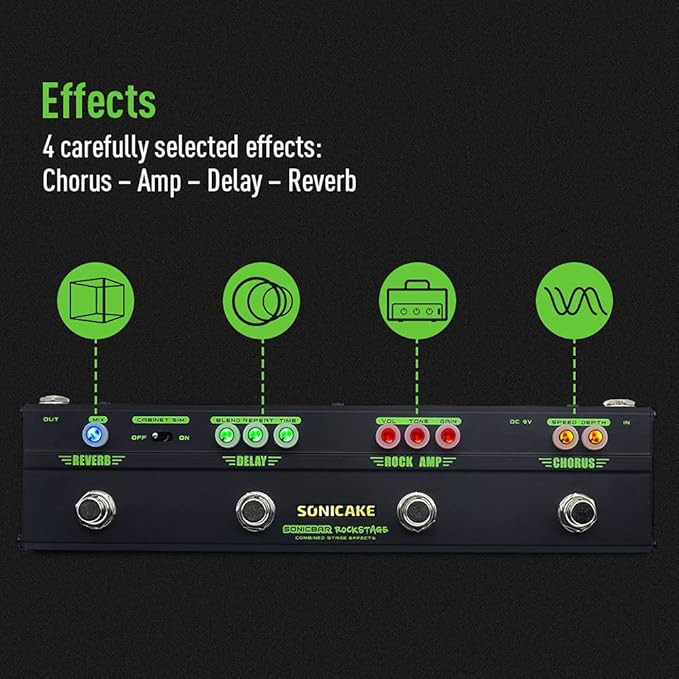 مولتی افکت sonicake sonicbar SONICAKE Guitar Multi Effect Pedal Chorus Delay Reverb Distortion Classic Rock Tone Guitar Pedal Rockstage With Cab Sim