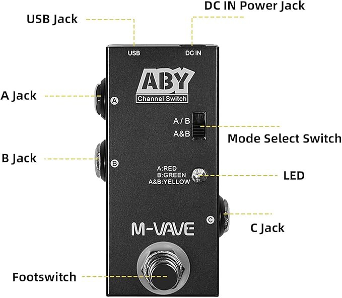 M VAVE ABY Line Selector AB Switch Mini Guitar Effect Pedal True Bypass Guitar Bass Pedal AB Box ABY Channel Switch for Music Enthusiasts