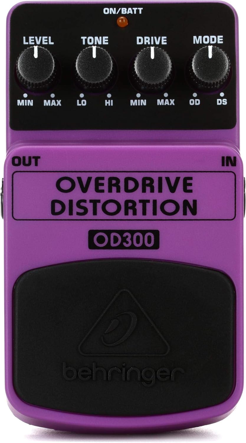 Behringer OD300 Overdrive Distortion Pedal for Guitar, 2-Mode Vintage to Modern Drive with Tone & Blend Control, Purple Effects Pedal for Stage & Studio