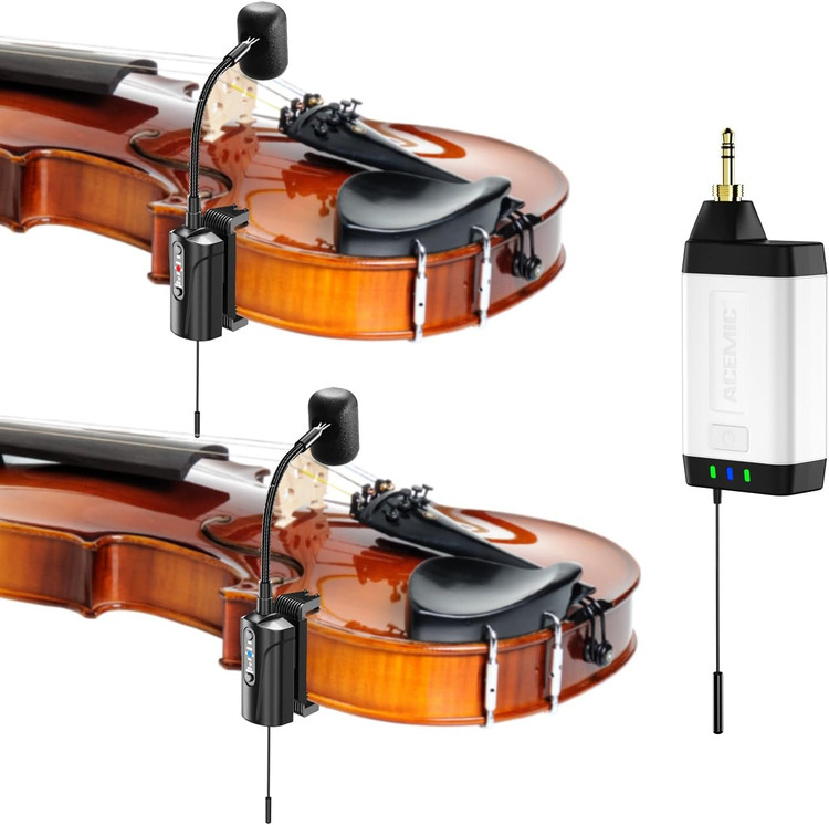 میکرفون وایرلس ویالون دبل Acemic q2vt Dual UHF Violin Wireless Microphone Gooseneck Pick Up Instrument Clip-on Mic 1 Receiver and 2 Transmitter System for Violin Stage Musical Instrument Performance,Q2/VT-5