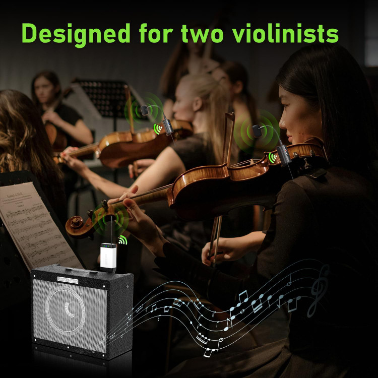 Dual UHF Violin Wireless Microphone Gooseneck Pick Up Instrument Clip-on Mic 1 Receiver and 2 Transmitter System for Violin Stage Musical Instrument Performance,Q2/VT-5
